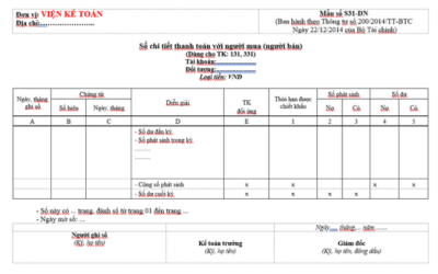 Mẫu Sổ chi tiết thanh toán với người mua (người bán) (S31-DN)